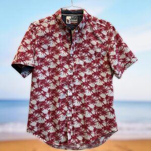 Vintage Jam Session Palm Tree Button Shirt Red White Y2K Surf Casual M
